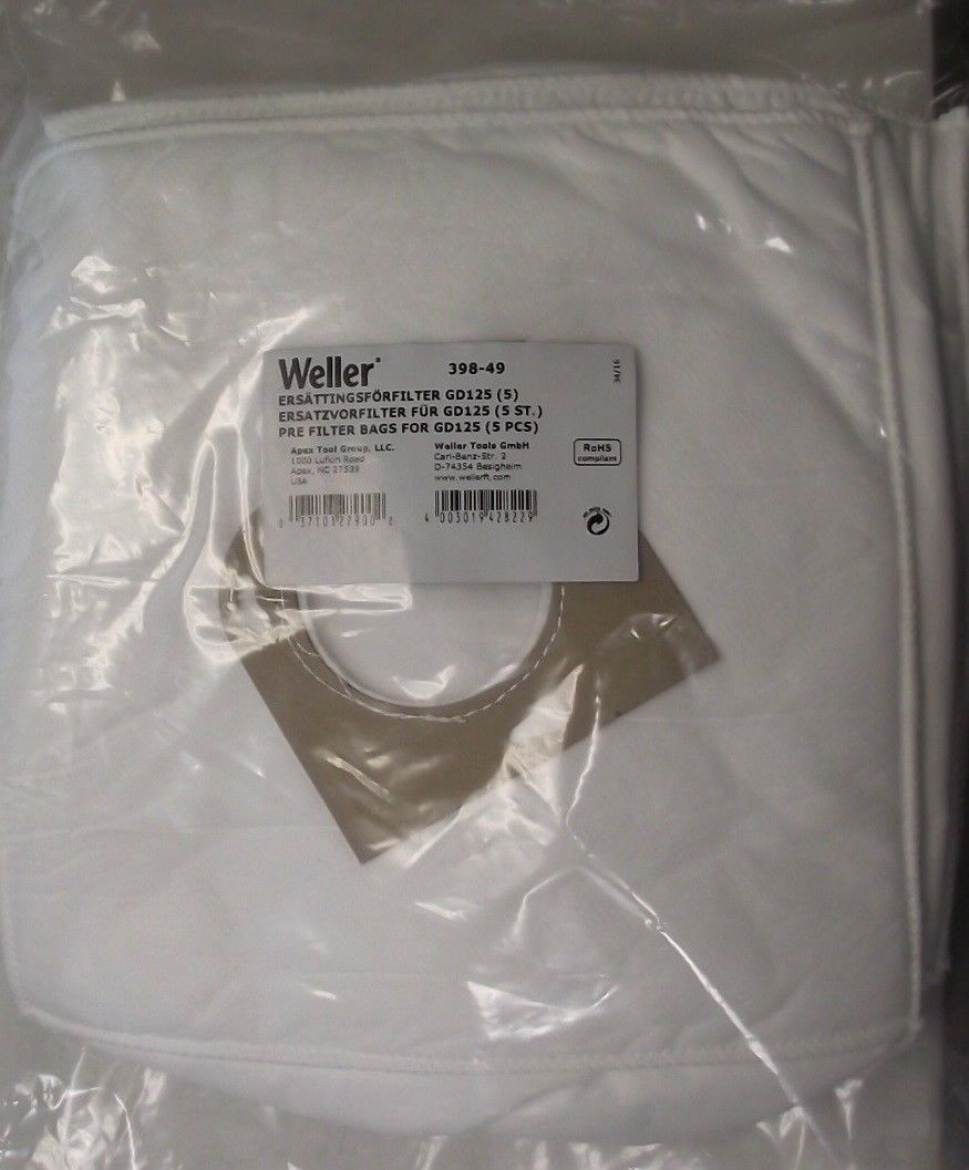 Weller 398-49 Pre Filter Bags For GD125 Filter Unit Pack of 5