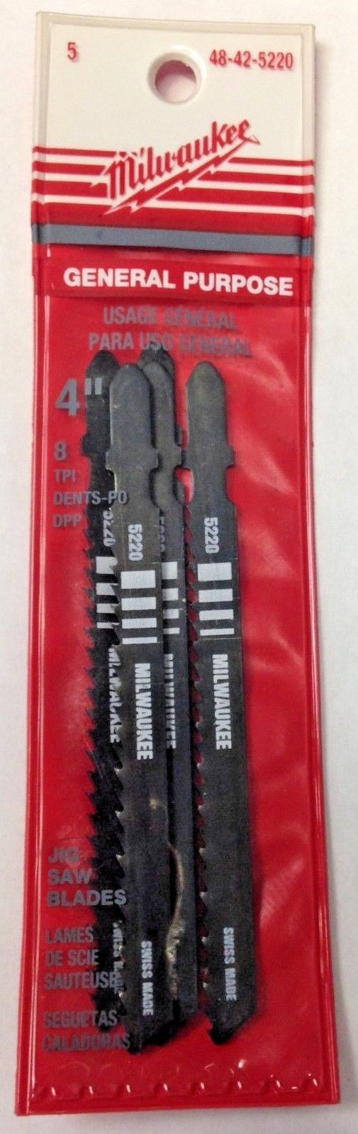 Milwaukee 48-42-5220 4" x 8 TPI General Purpose Jig Saw Blades 5 Pack Swiss Made