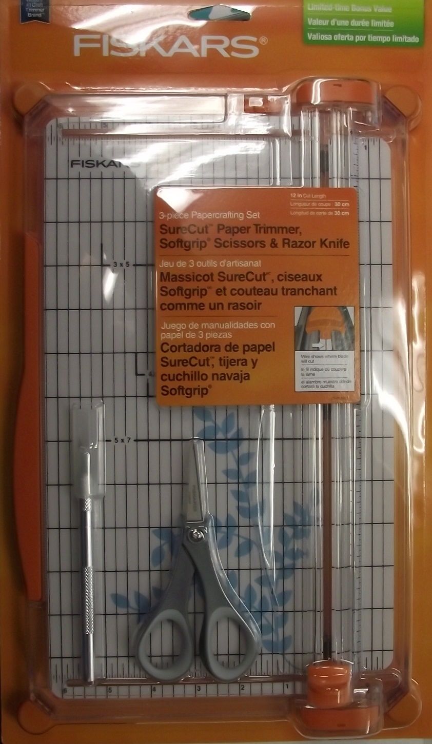 Fiskars 152400 3pc Papercrafting Set SureCut Paper Trimmer Scissor & Razor Knife