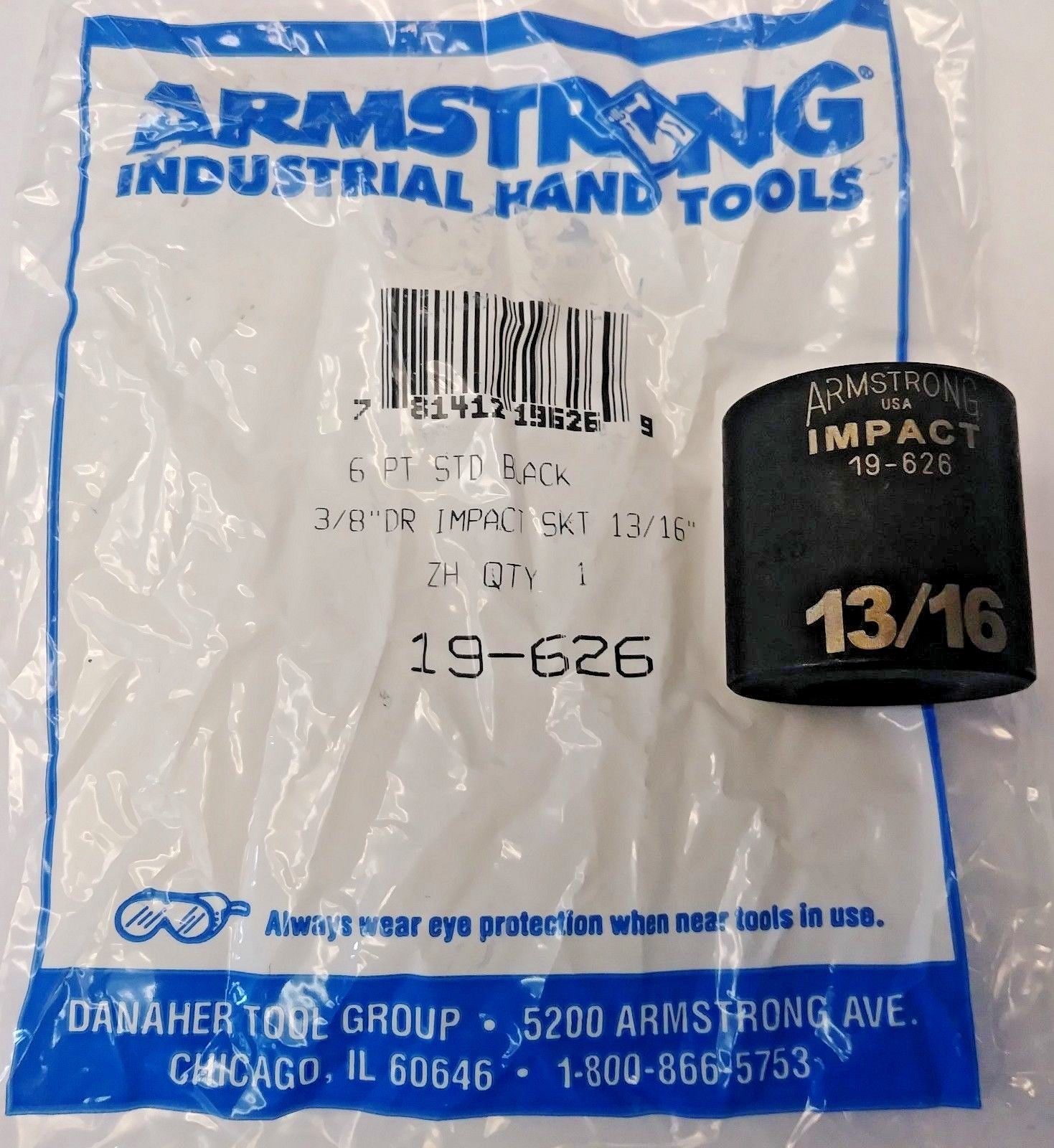 Armstrong 19-626 3/8" Drive 6 Point Impact Socket 13/16" USA