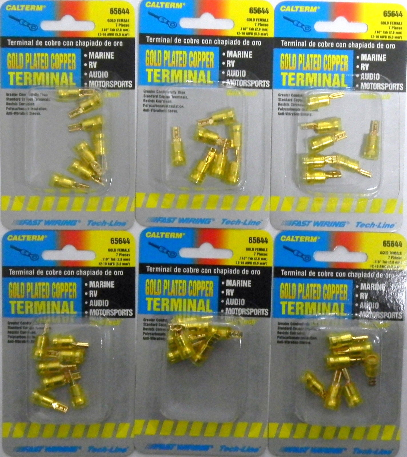 Calterm 65644 Gold Plated Copper Female Terminal 12-10AWG .110 Tab 6-Packs