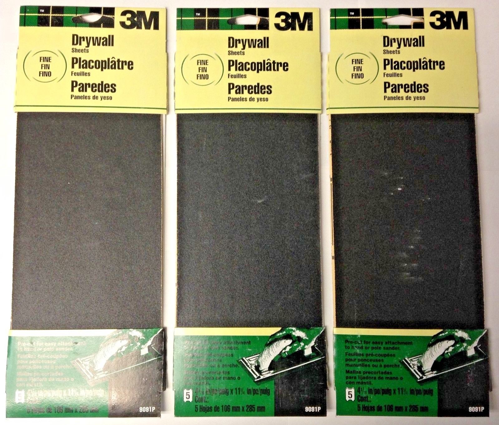 3M 9091P 4-3/16" x  11-1/4" Fine Drywall Sanding Sheets 3 Packs of 5 (15 Sheets)