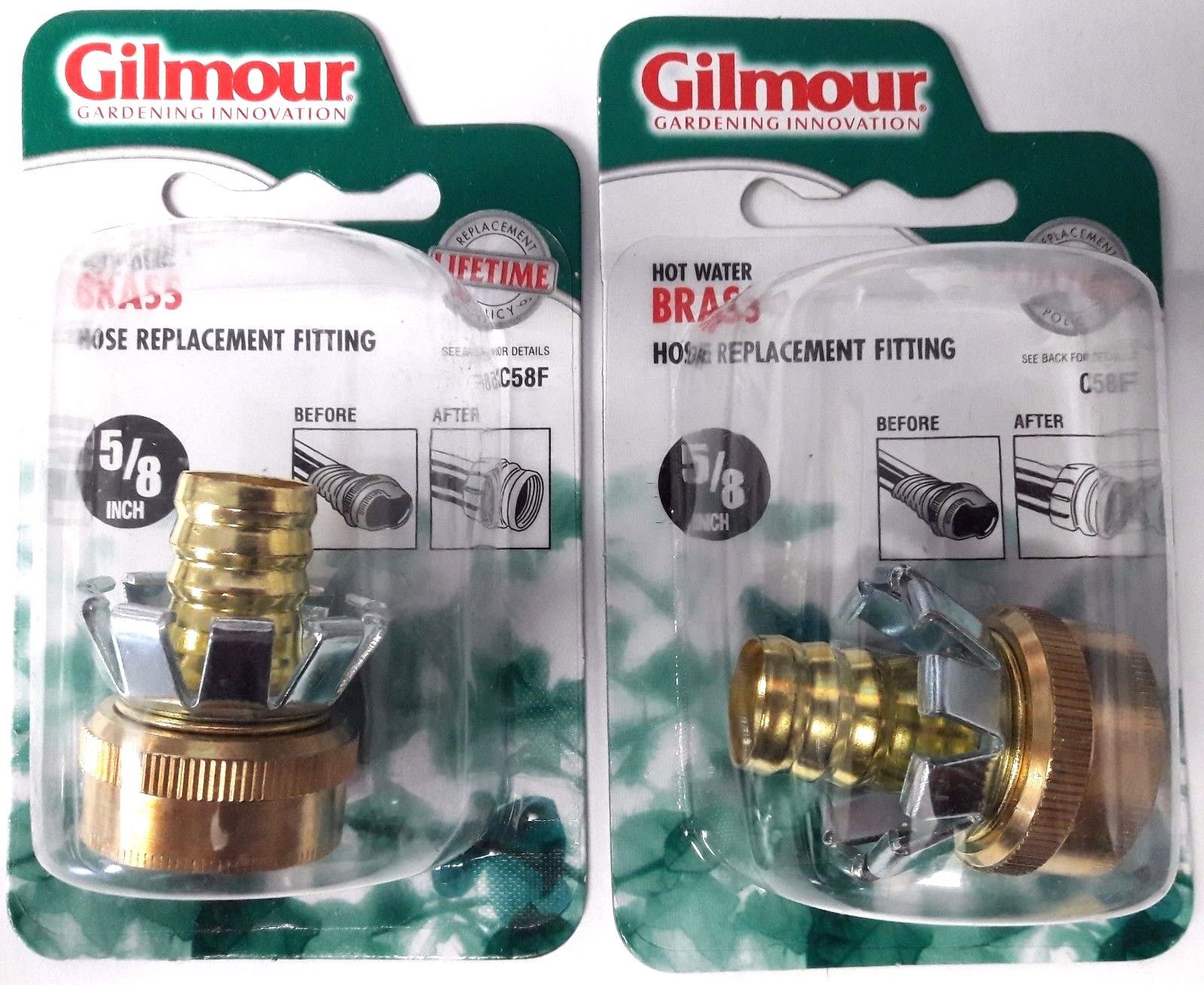 Gilmour C58F 5/8 Hot Water Brass Hose Clinch Coupler Gilmour Hose Repair 2PKS