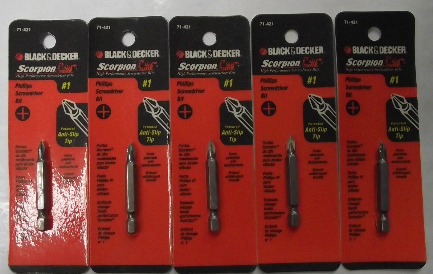 Black Decker 71-421 Scorpion #1 Phillips x 2" Screw Driving Bit Tips 5pcs.