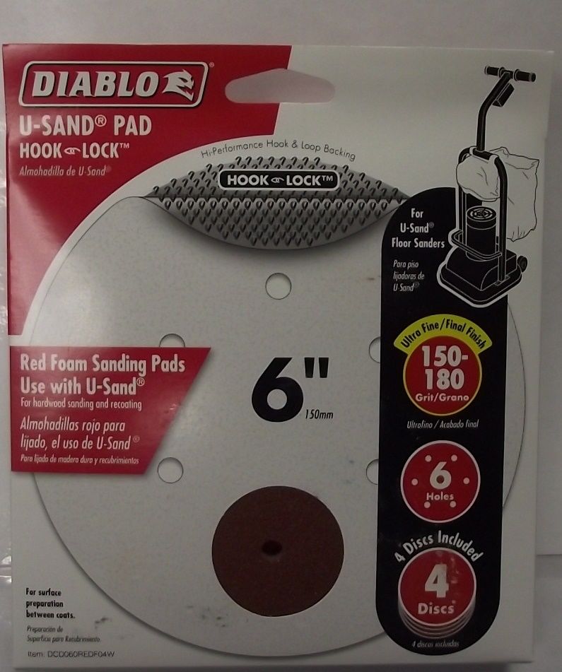 Diablo DCD060REDF04W 4 Pack U-Sand Pad Hook & Lock 6" Fine 150-180 Grit 6 Hole