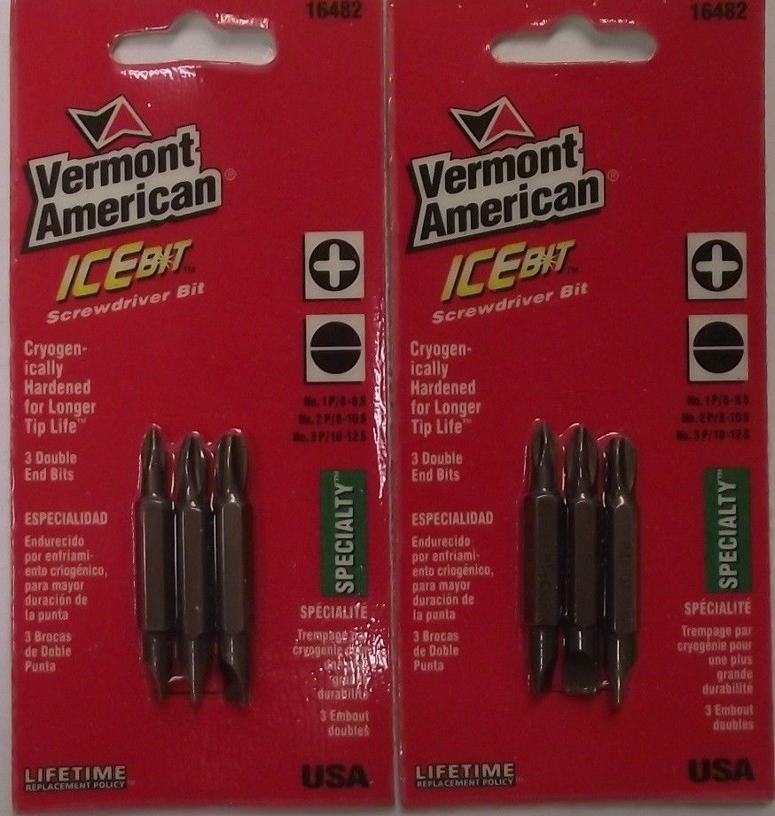 Vermont American 16482 2 Sided 2" Phillips & Slotted Screw Tips Asst 2-3pks USA