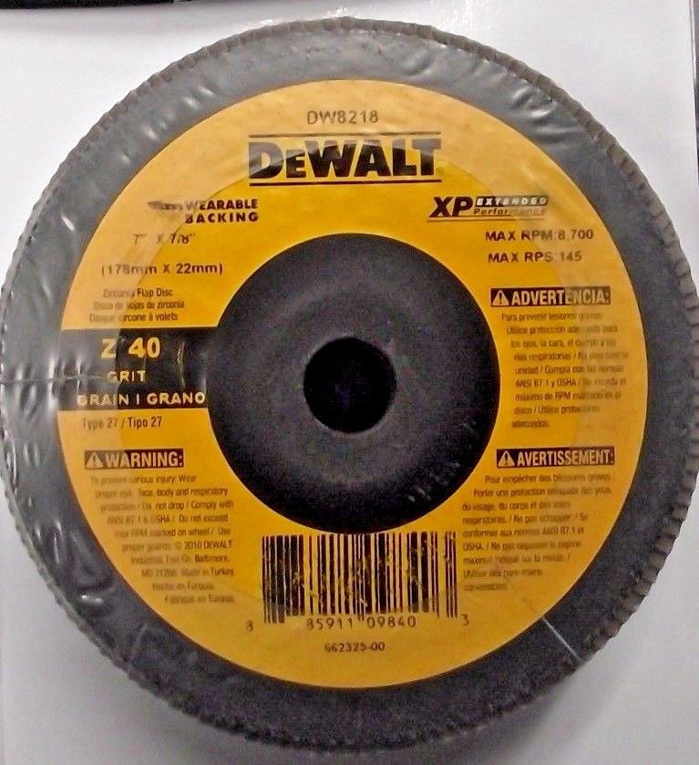 DEWALT DW8218 7" X 7/8 Flap Discs Z40 T27 Extended Performance 5pcs