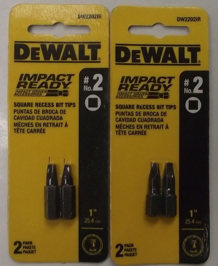 Dewalt DW2202IR #2 Square Recess Bit Tips 1inch Impact Ready 2-2pks