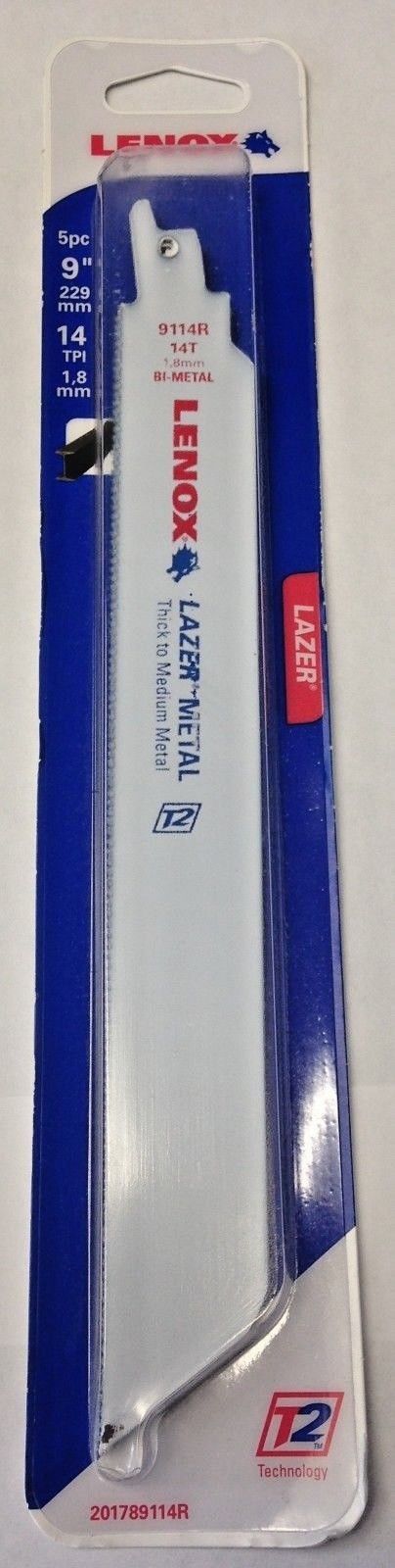 Lenox 201789114R 9" x 14 TPI Lazer Metal Reciprocating Saw Blades 5 Pack USA