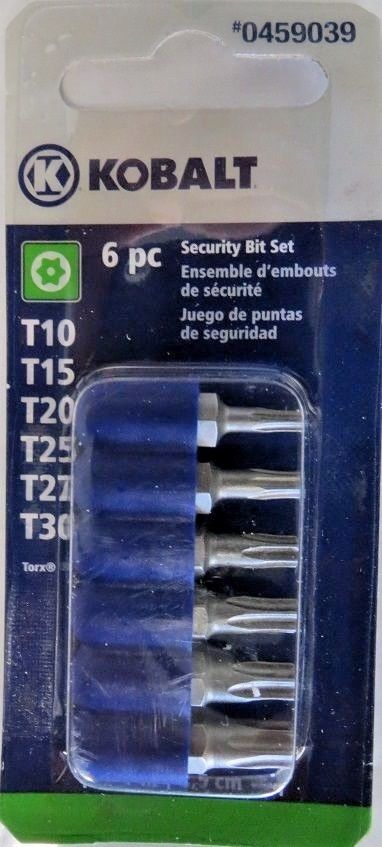 Kobalt 0459039 6 Piece Security Bit Torx Set T10 - T30