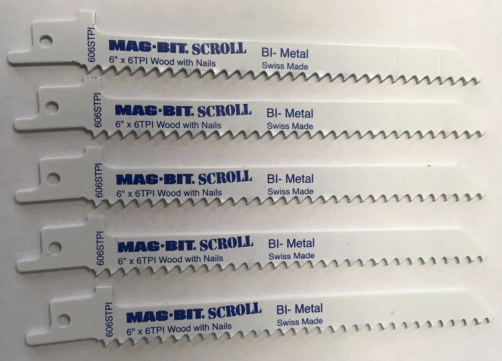 Mag-Bit x Bosch 2608656848 606STPI 6" x 6TPI Bi-Metal Scroll Recip Saw Blade 5pc