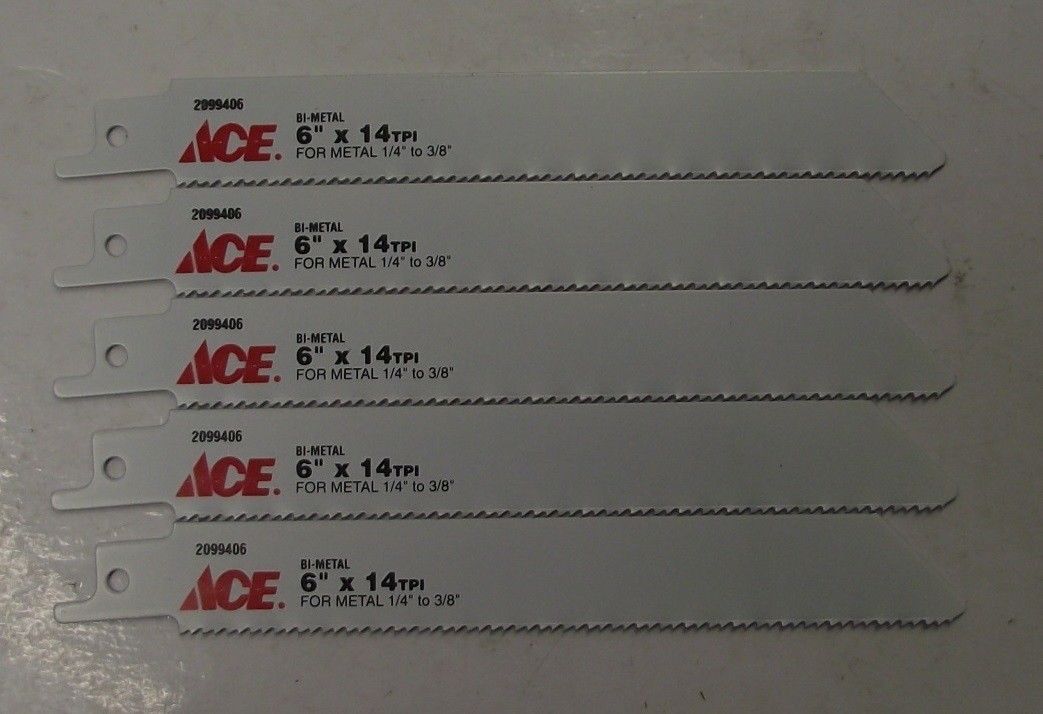 ACE 2099406 6" x 14TPI Bi-Metal Metal Cutting Recip Saw Blade 5pc Swiss 9609573