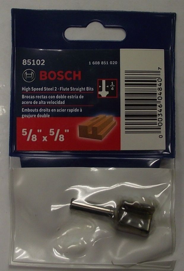 Bosch 85102 5/8" High Speed Steel 1/4" Shank Double Flute Straight Router Bit