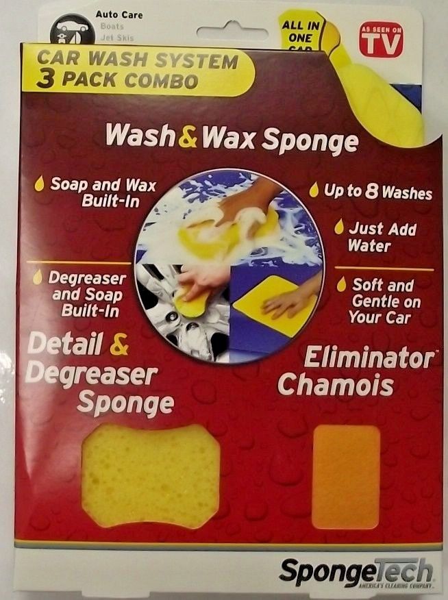 Sponge Tech 50410 Car Wash System 3pc. Wash & Wax Sponge & Chamois USA