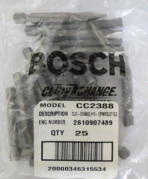 Bosch CC2388 #10 12 Slotted Power Bits 25pcs.USA