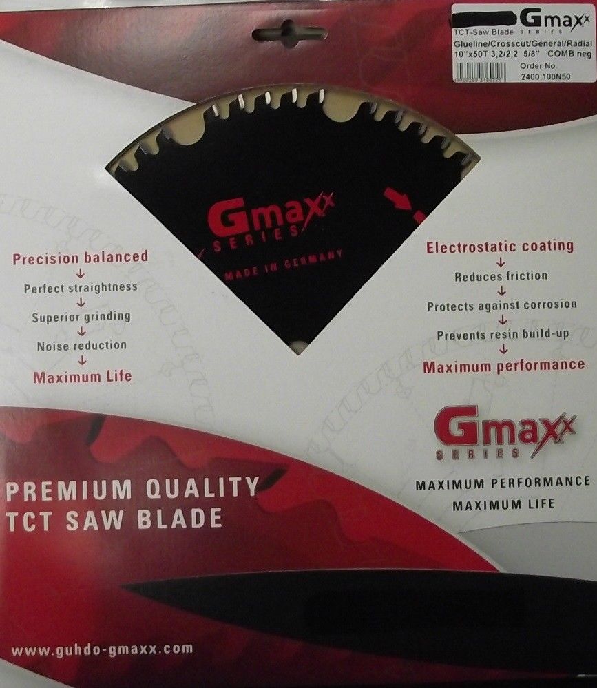 Gmaxx 2400.100N50 10" x 50 Tooth Negative Hook Carbide Saw Blade Germany