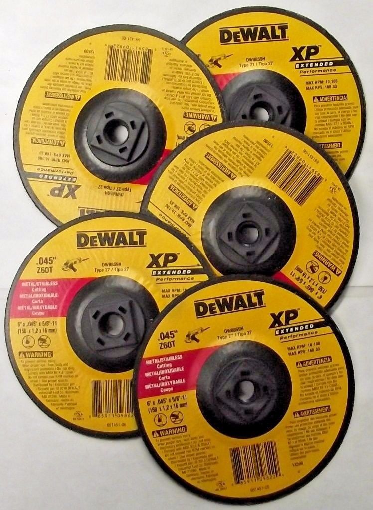 Dewalt DW8859H 6" x .045"  x 5/8-11 Metal Stainless XP Cutting Wheels 5 Pack
