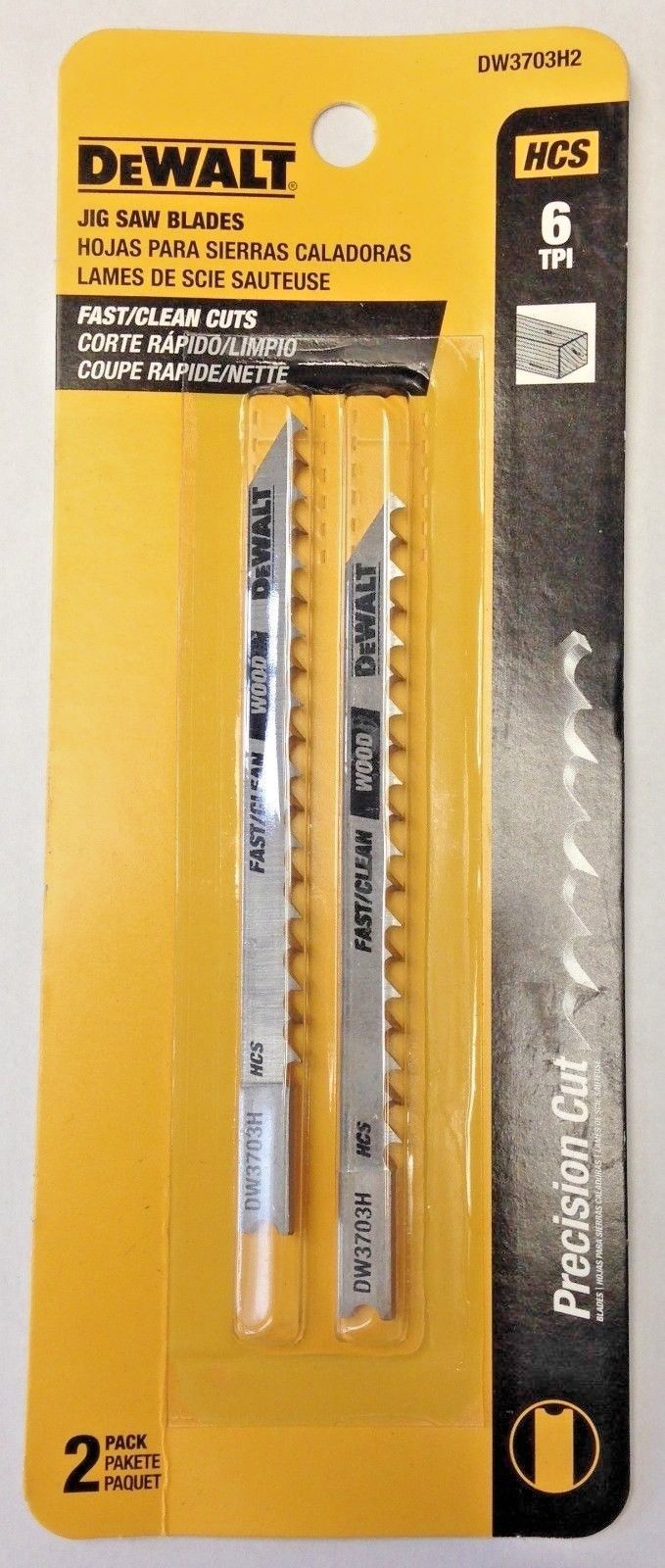 Dewalt DW3703H2 4" x 6 TPI HCS Fast Clean Wood Cutting Jig Saw Blades 2 Pack USA