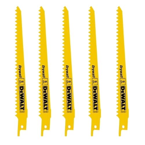 DeWalt DW4851 6" x 6 TPI Drywall Bi-Metal Reciprocating Saw Blades 5 Pack