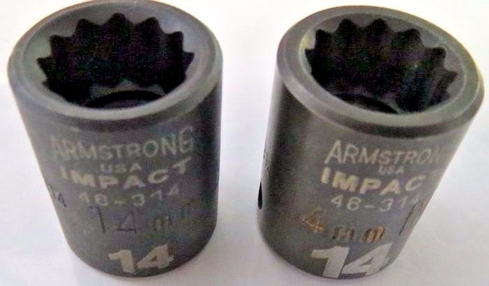 Armstrong 46-314 3/8" Drive 14mm Impact Socket 12pt. USA 2 Pieces