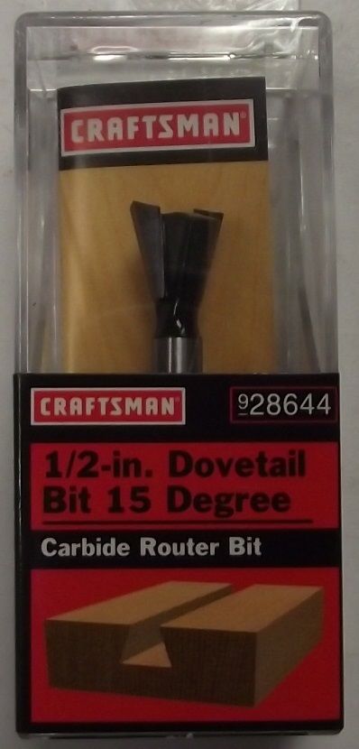 Craftsman 28644 1/2" Dovetail Carbide Router Bit 1/4 Shank 15 Degree