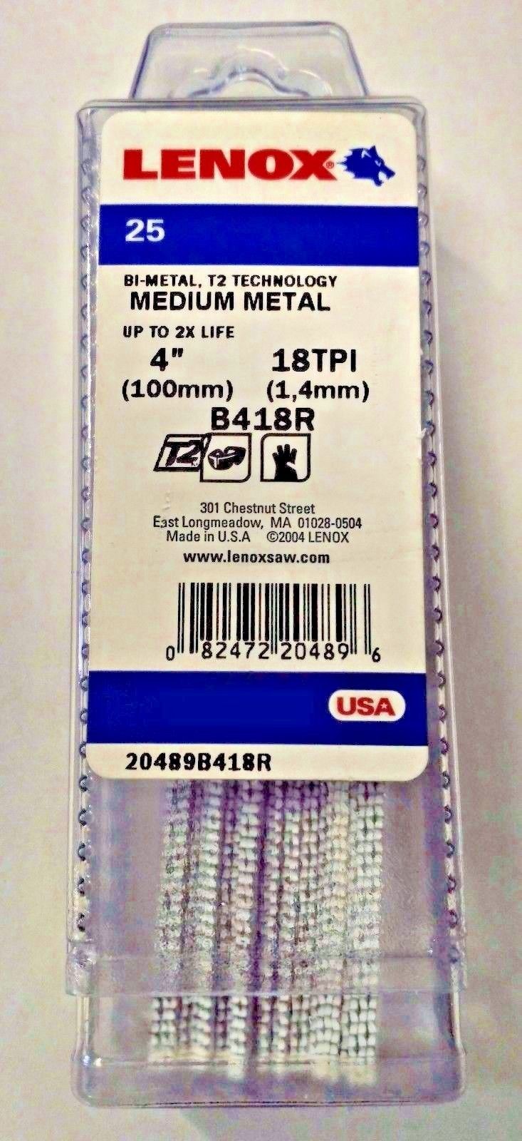 Lenox 20489B418R 4" x 3/4" 18 TPI Bi-Metal Reciprocating Blades USA 25 Pack