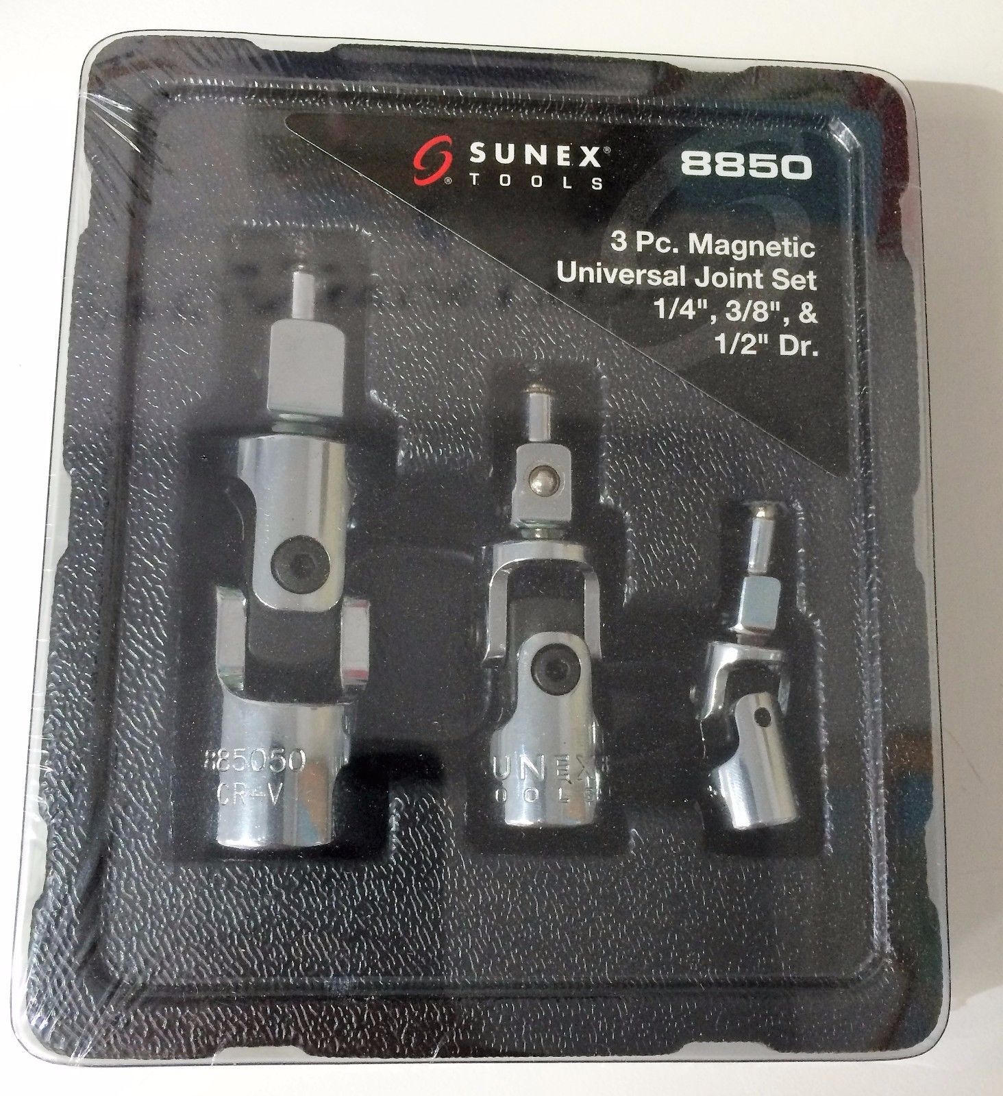 Sunex 8850 3pc Universal Joint Set Chrome Magnetic 1/4" 3/8" 1/2"