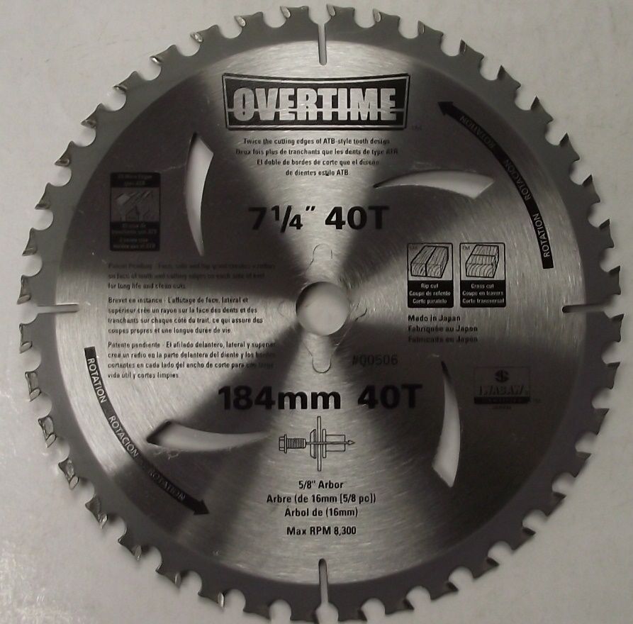 Original Overtime 00506 7-1/4 x 40 Tooth Circular Saw Blade 5/8" Arbor Japan