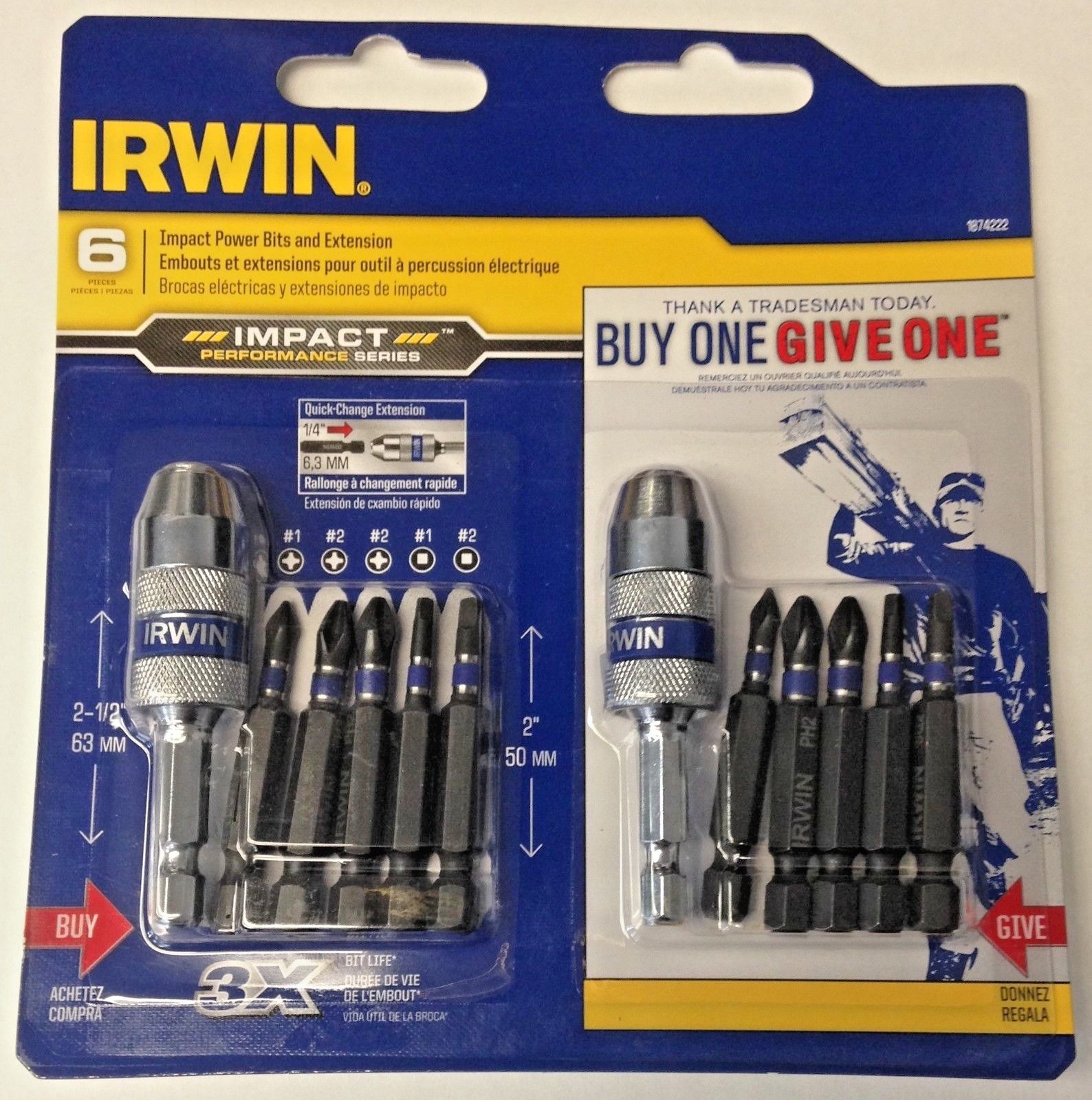 Irwin 1874222 Impact Power Bits And Extension 6 Piece Set x 2