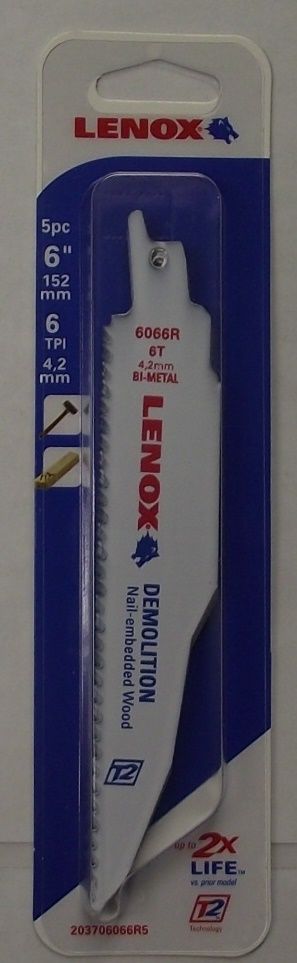 Lenox 203706066R5 6066R 6" 6 TPI Demolition Recip Bi-Metal Saw Blades 5pk USA
