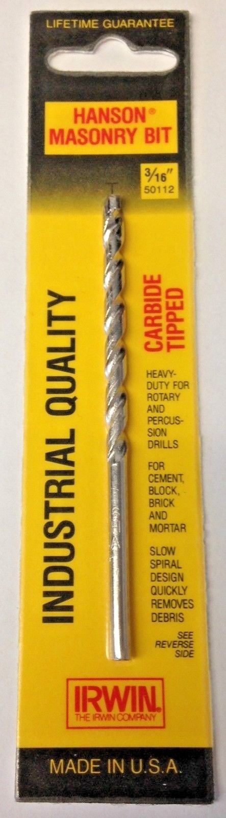 Irwin Hanson 50112 3/16" x 4" Carbide Tipped Masonry Bit USA