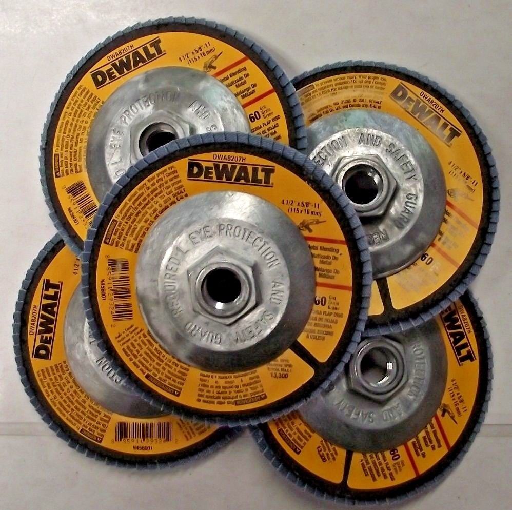 DEWALT DWA8207H 4-1/2" x 5/8"-11 Hub 60 Grit Zirconia Flap Disc 5 Pack