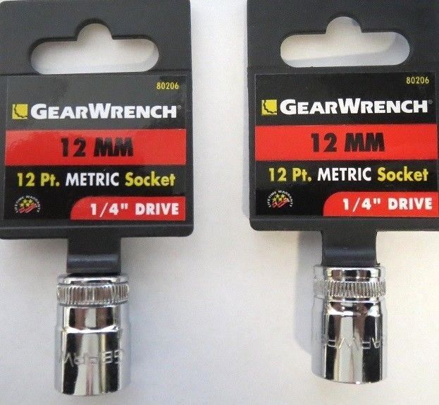 Gearwrench 80206 12 mm 12 PT. Metric Socket 1/4" Drive 2 Pcs.
