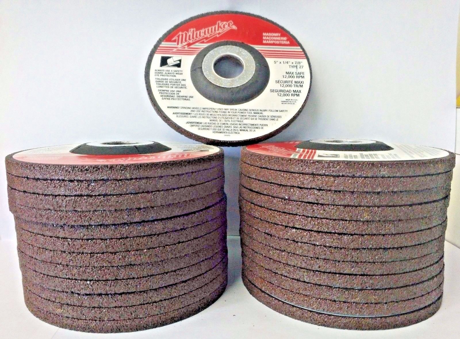 Milwaukee 49-93-3361 5" x 1/4" x 7/8" Masonry Cutoff Wheels 25 Pack USA