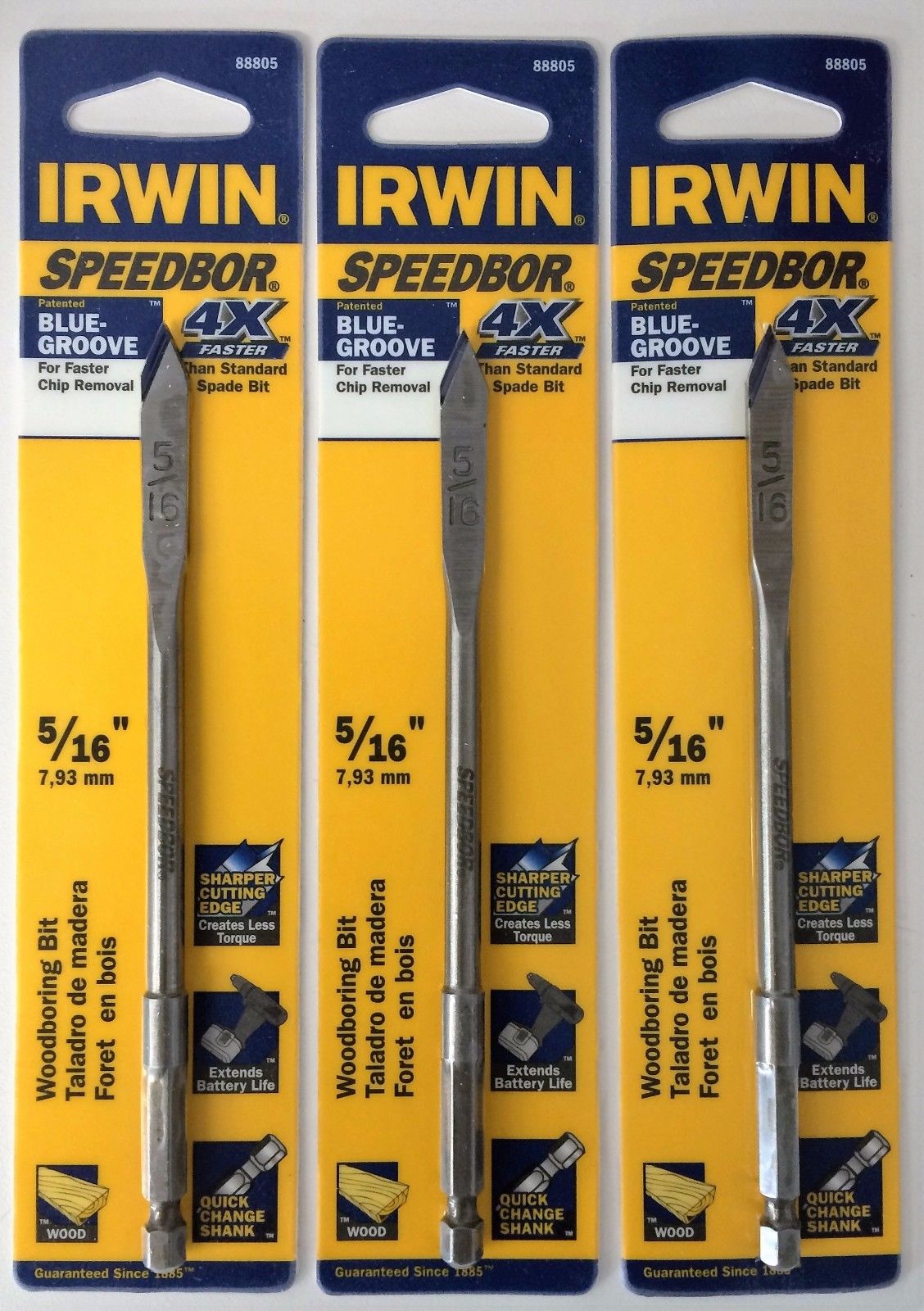 Irwin 88805 Speedbor Blue Groove Wood Boring Bit 5/16" x 6" 3 Packs