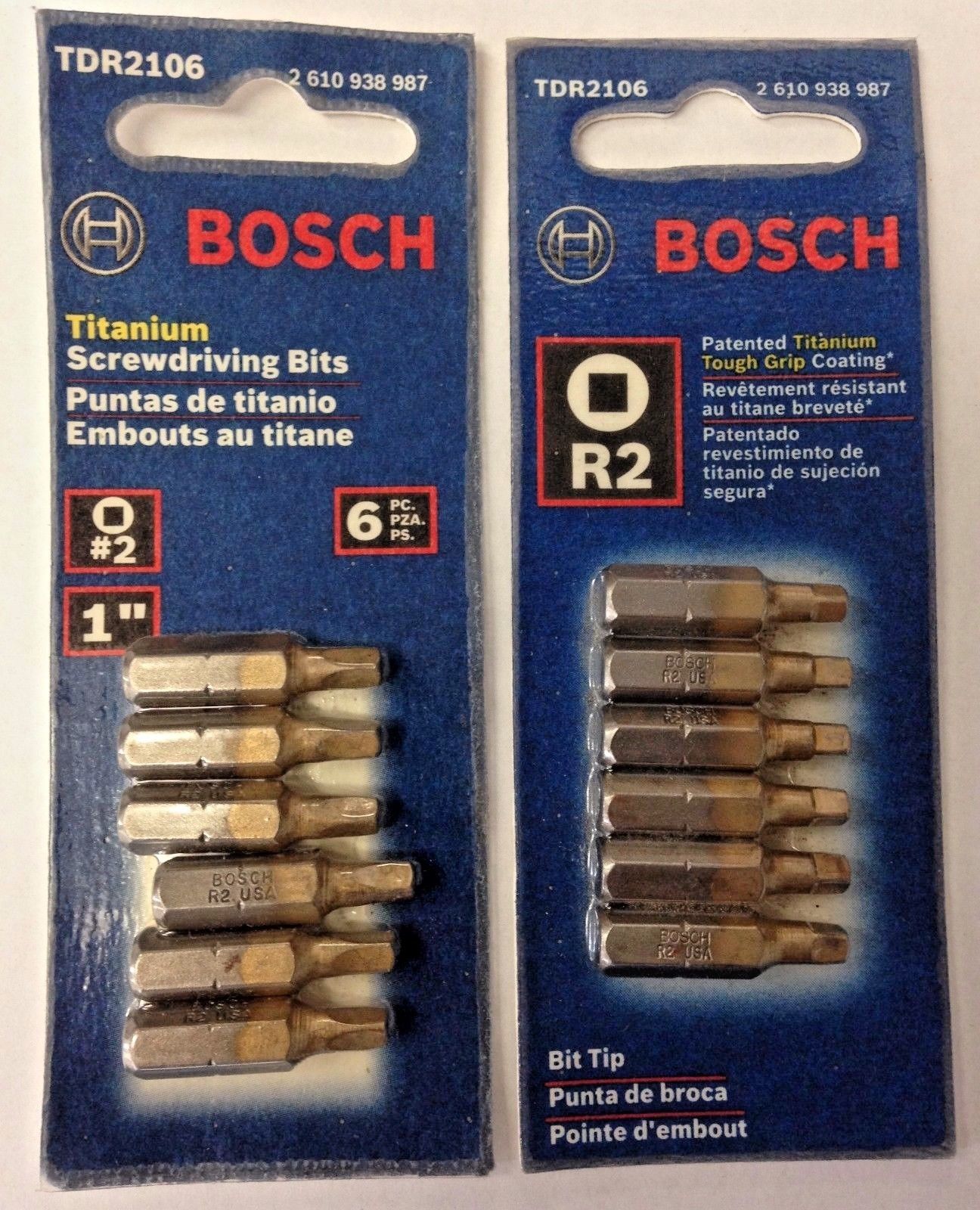Bosch TDR2106 R2 1" Square Drive Titanium Screw Bit Tips 2- 6 Packs USA