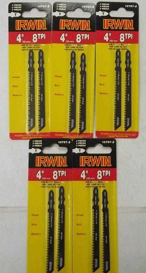 Irwin 10767-2 4" x 8tpi HCS T-Shank Jig Saw Blades For Wood 5-2pks Swiss