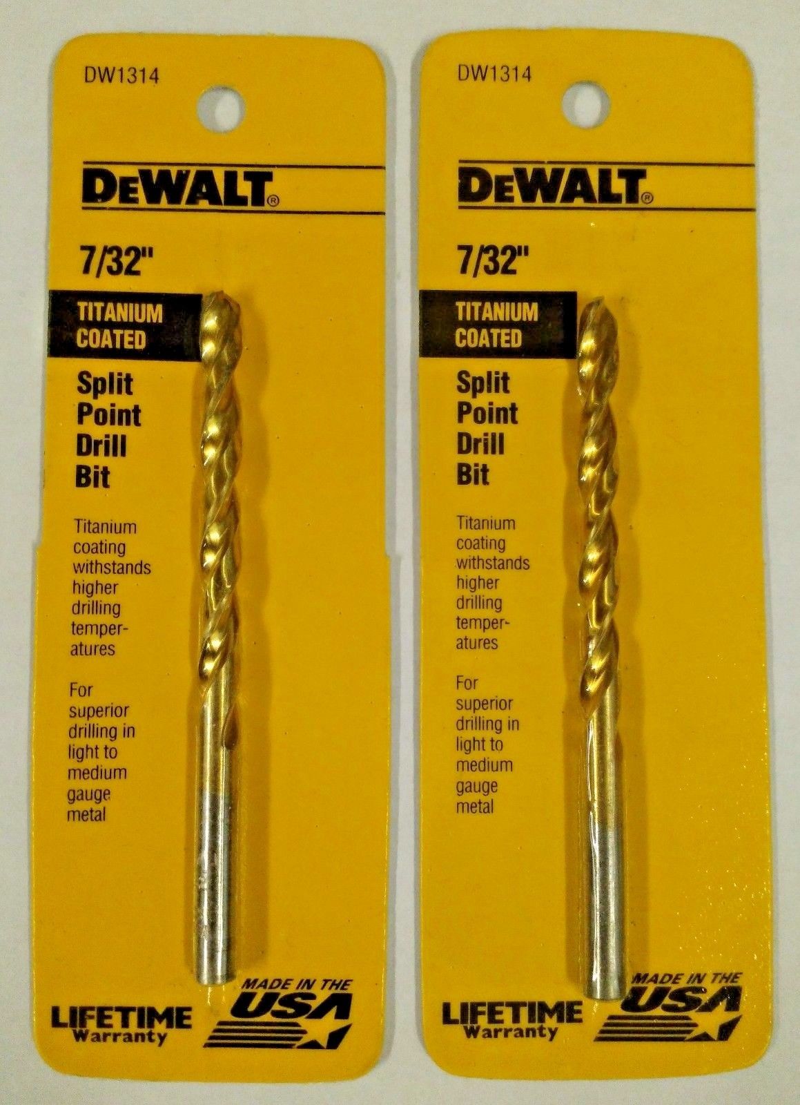 DeWalt DW1314 7/32" Titanium Coated Split Point Drill Bit USA 2PKS