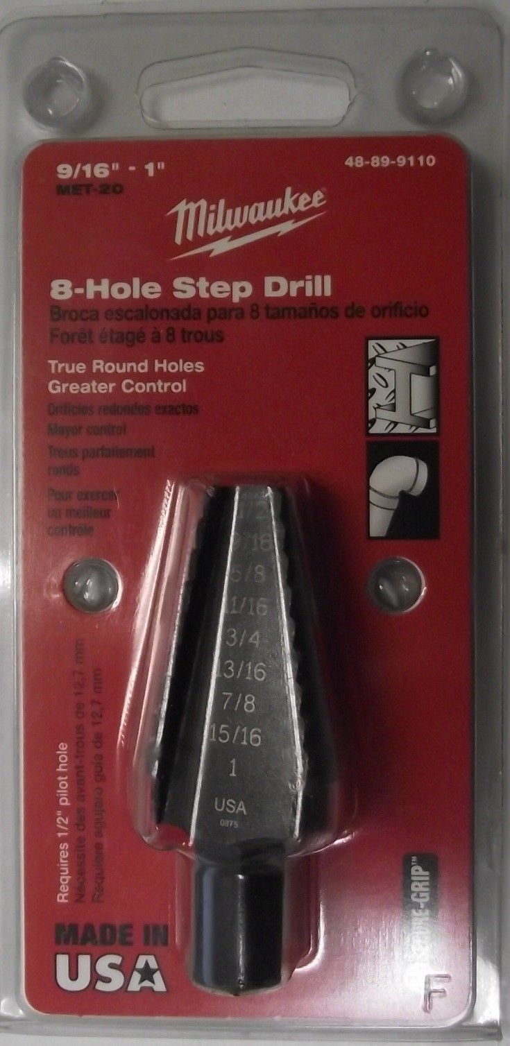 MILWAUKEE 48-89-9110 9/16" TO 1" 8 Hole Black Oxide Step Drill Bit USA