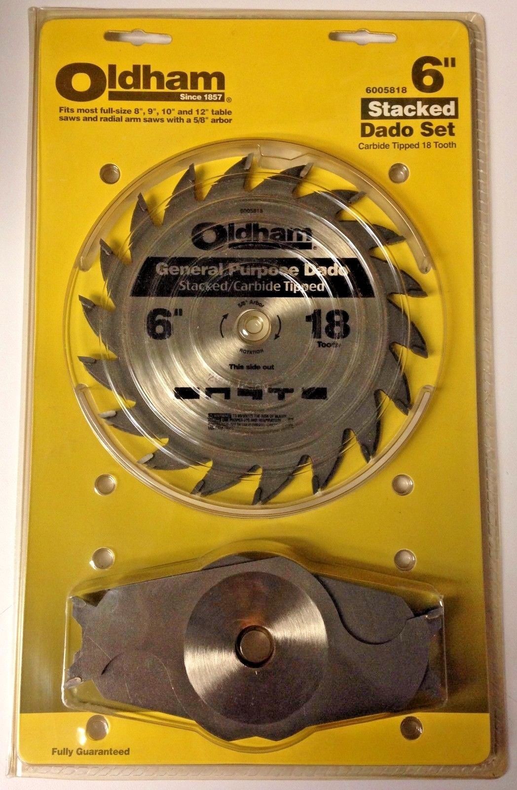 Oldham 6005815 6" x 18 Tooth Carbide Tipped General Purpose Stacked Dado Set