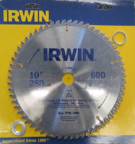 Irwin 15198-D 10" X 60D Tooth TCG Grind Non-Ferrous Circular Saw Blade 1" Arbor
