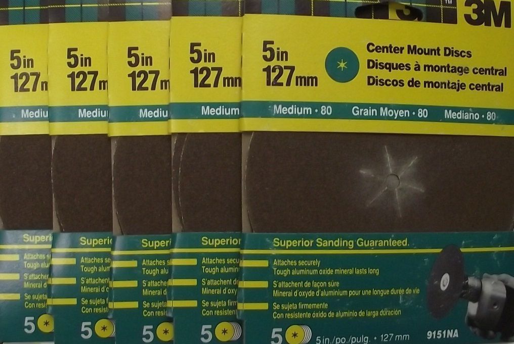 3M 5" Center Mount Sanding Discs Sandpaper 80 Grit 25 Discs 5-5 Packs 9151NA