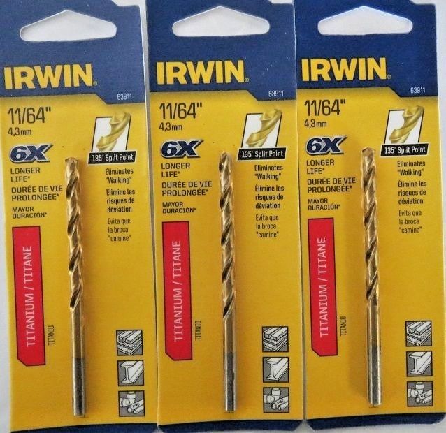 Irwin 63911 11/64" Titanium Split Point Drill Bit 2pks #I-55
