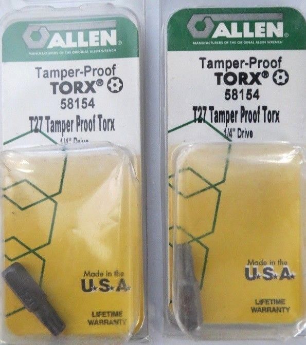 Allen 58154 T27 Tamper Proof Torx Bits 1/4" Drive 2 Packs USA
