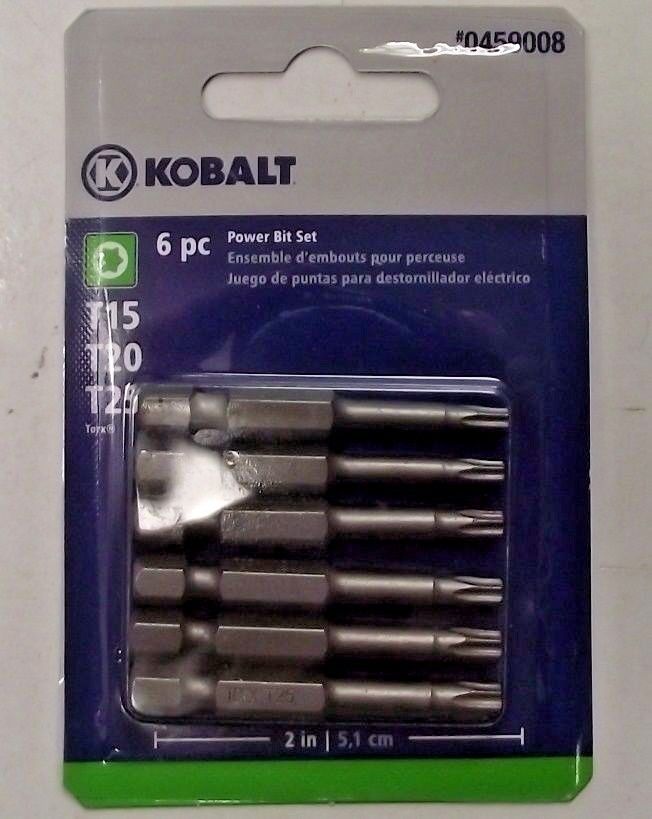 Kobalt 0459008 6 Pack Torx 2" Power Screw Tip Bits T15 T20 T25