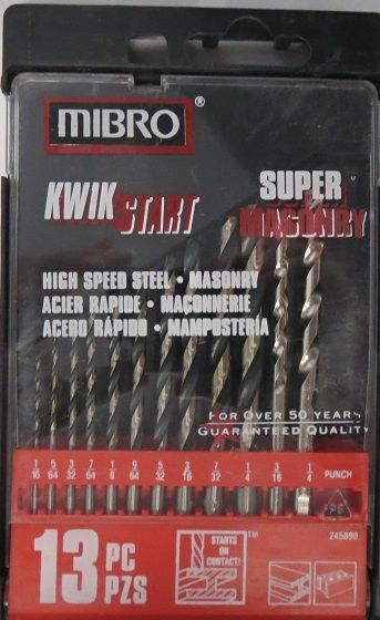 Mibro 245890 13 Piece HSS Metal Masonry Drill Bit Set