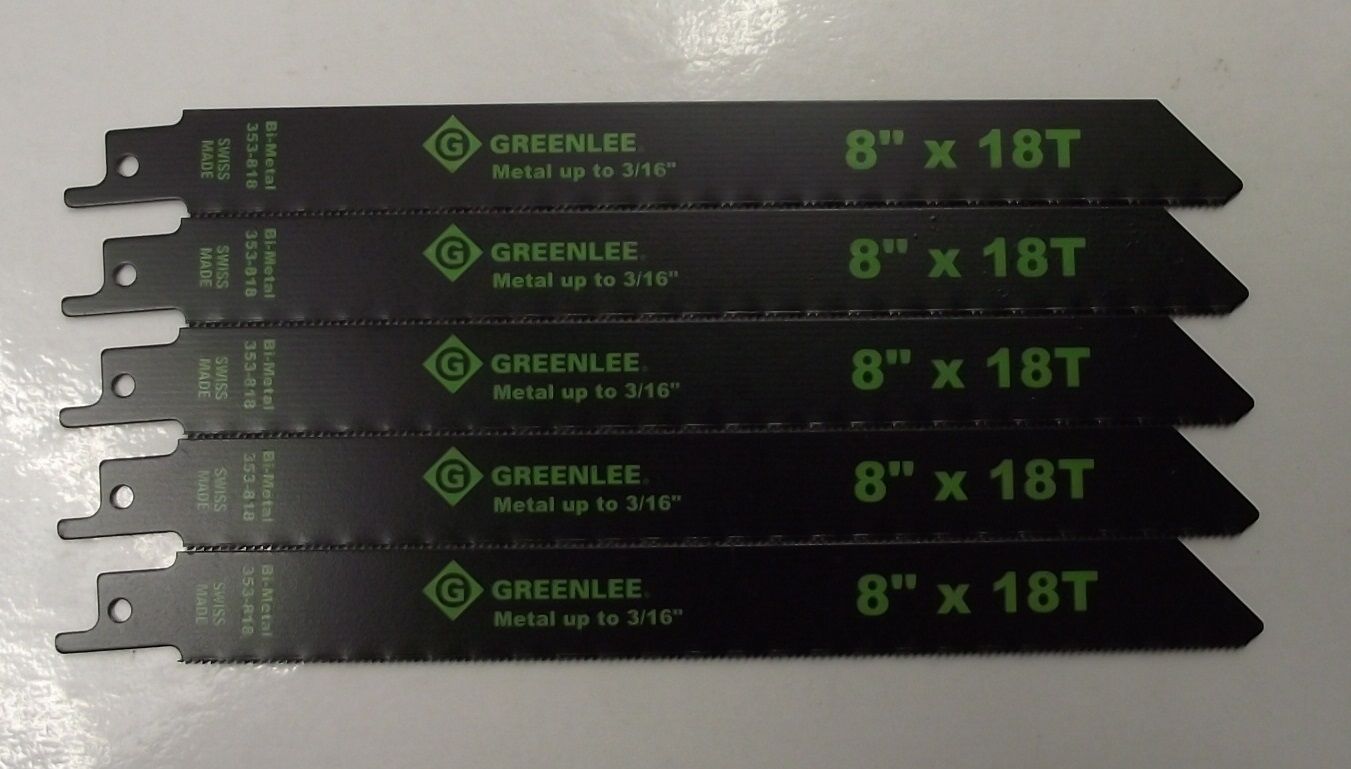 Greenlee 8" x 18TPI Bi-Metal Recip Blades 5pcs Swiss 353-818