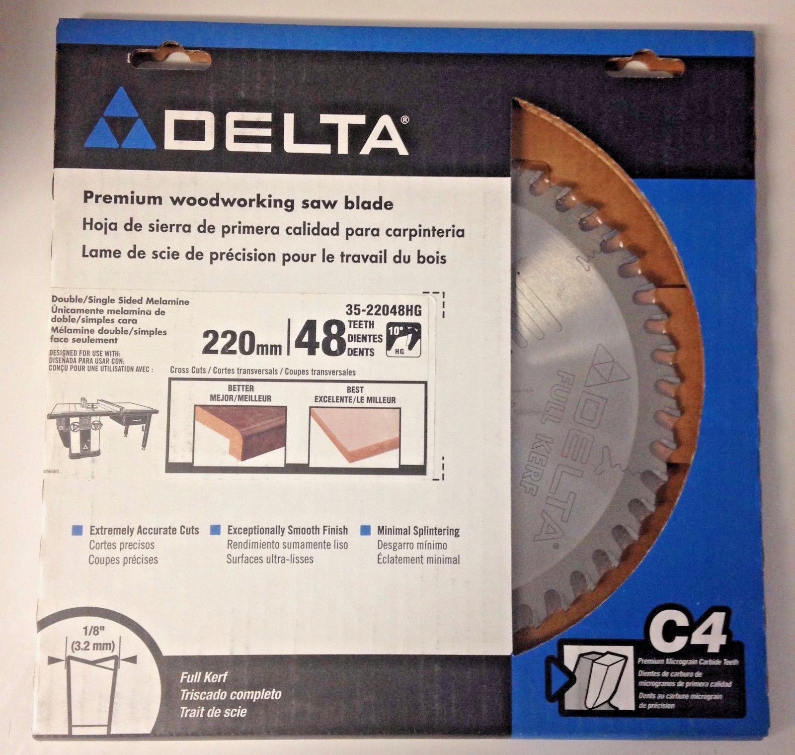 Delta 35-22048HG 220mm x 48 Tooth Hollow Ground Melamine Carbide Saw Blade USA