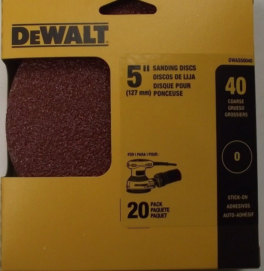 Dewalt DWAS50040 5" x 40 Grit Sanding Discs No Hole PSA 20Pack