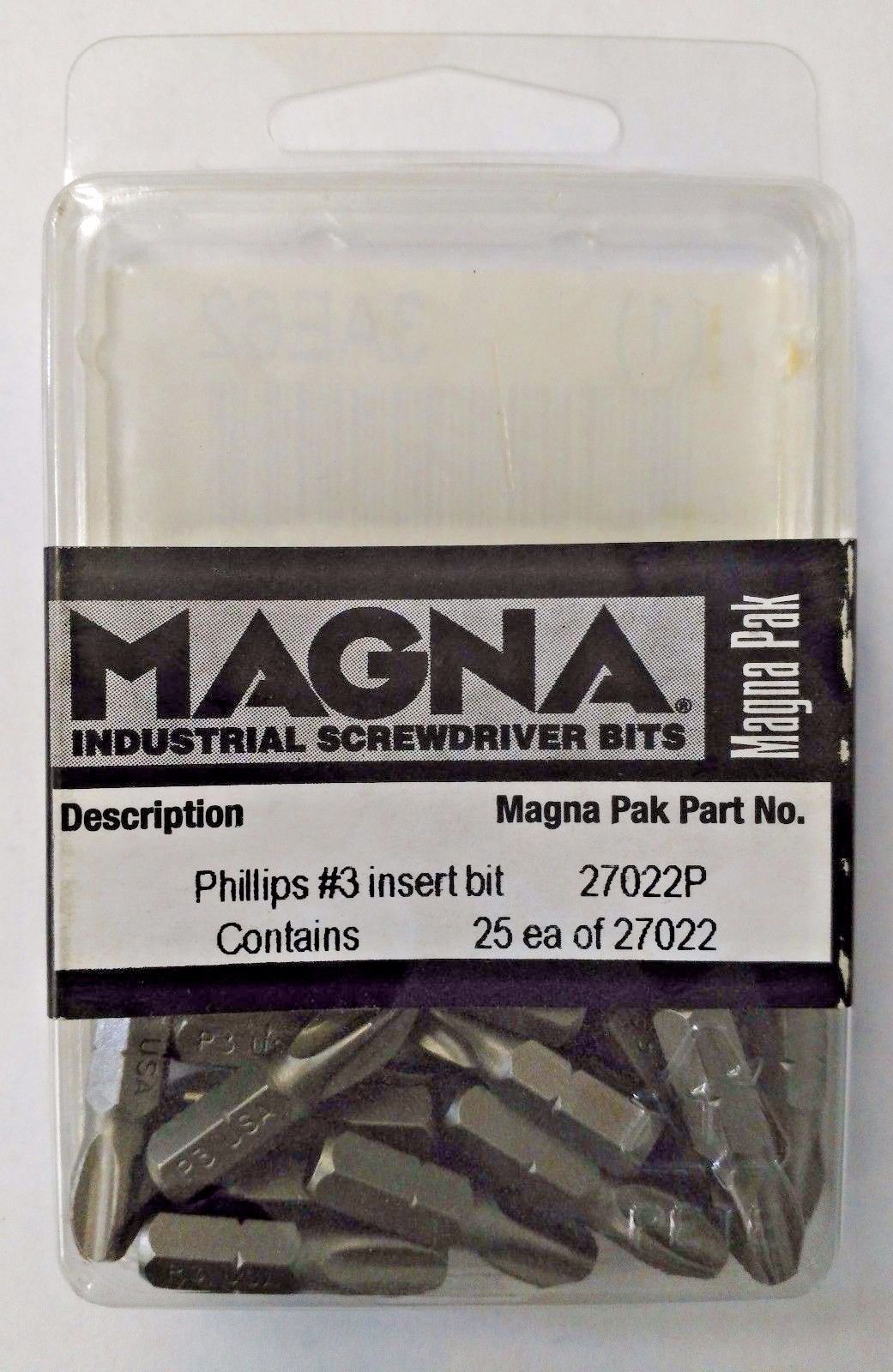 Magna 3AE62 Phillips #3 Insert Bits 1/4" Hex 27022P 25 Pack USA